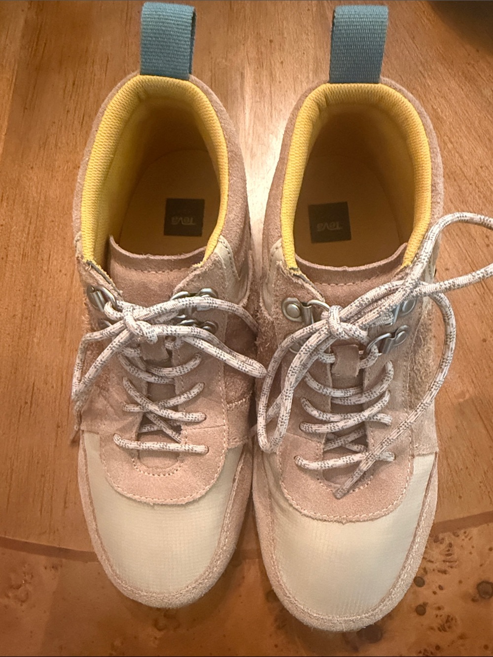 Neutral Suede & Canvas Sneakers with Yellow Lining